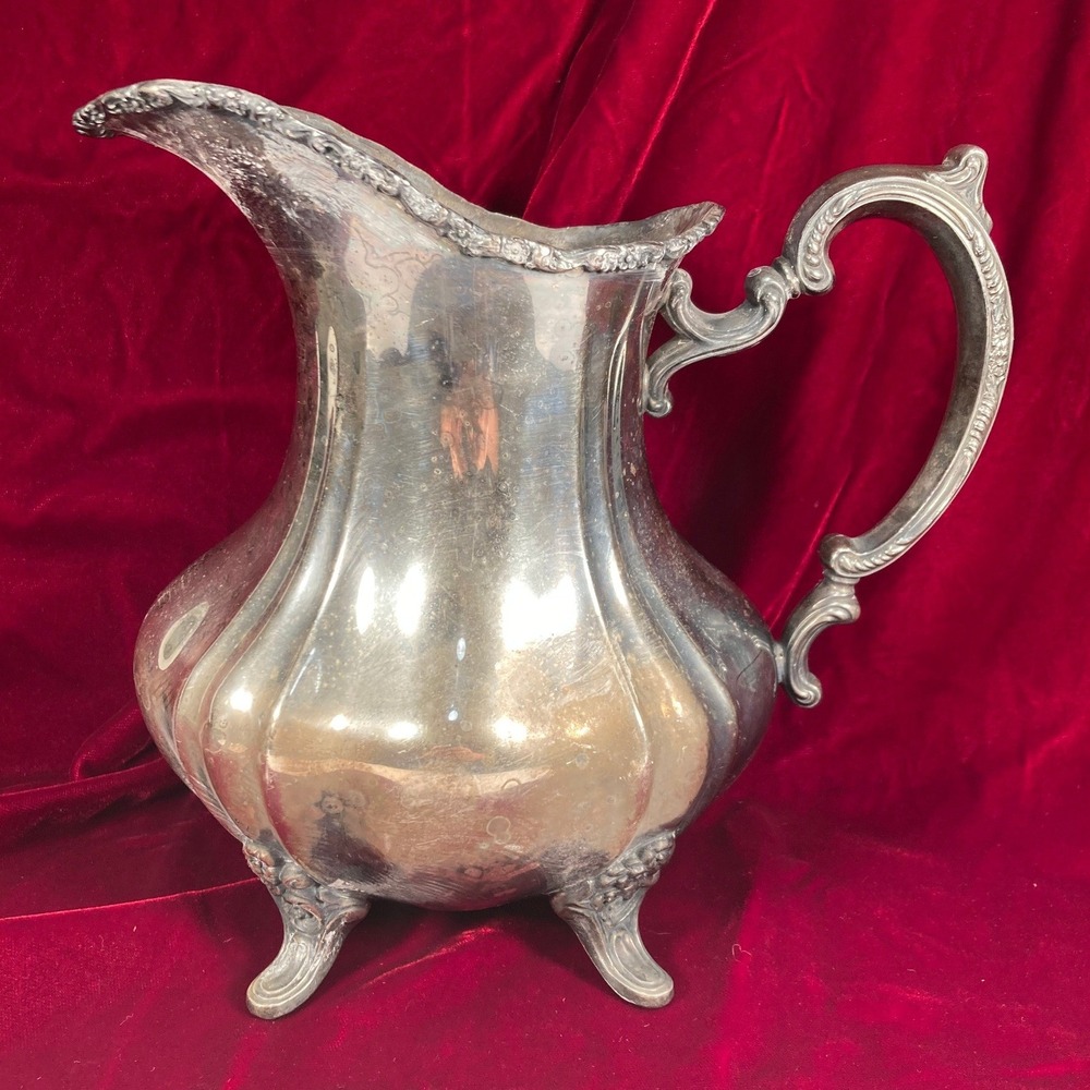 Poole Silver Co Lancaster Rose EPCA Silver Plate Water Pitcher Footed 400A